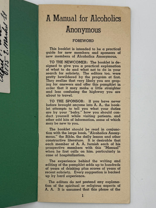 A Manual for Alcoholics Anonymous “Akron Manual” - First Printing