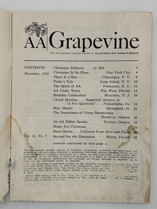 AA Grapevine December 1958 - Christmas Editorial by Bill