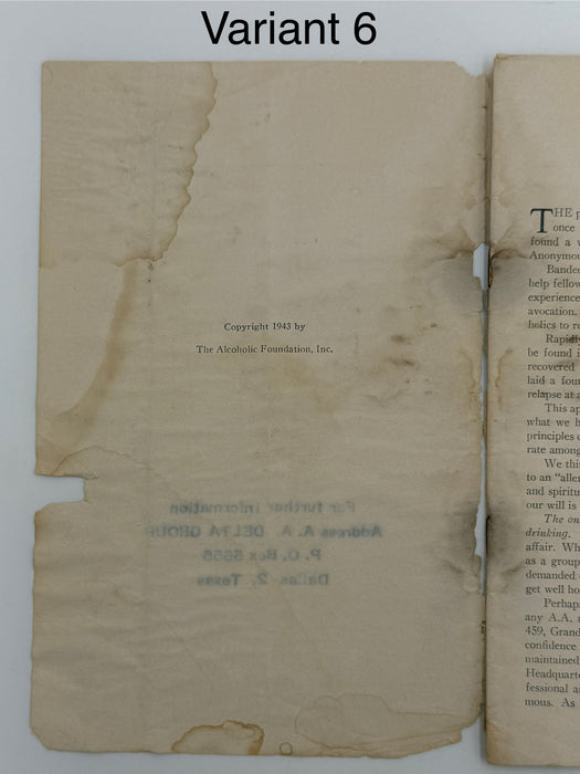 Alcoholics Anonymous 1943–1944 Early Pamphlet — Complete Set of Six Variants