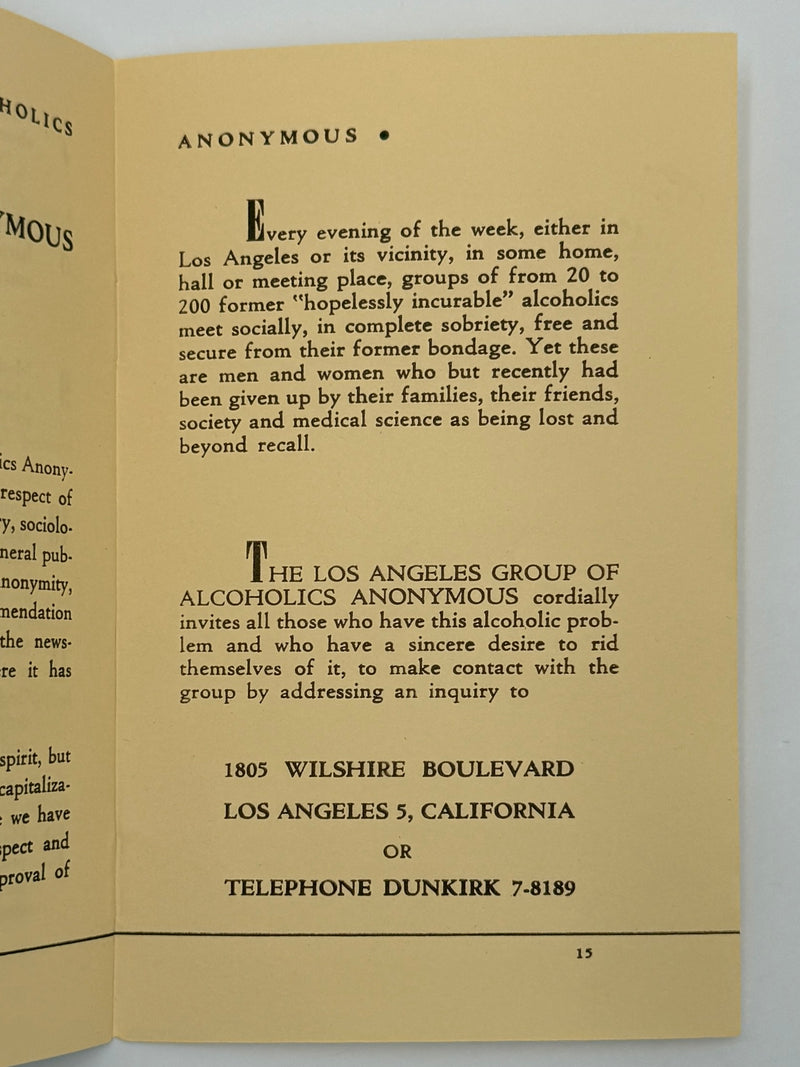 AA — Los Angeles Group Pamphlet  “A Workable Solution to the Problem of Alcoholism”