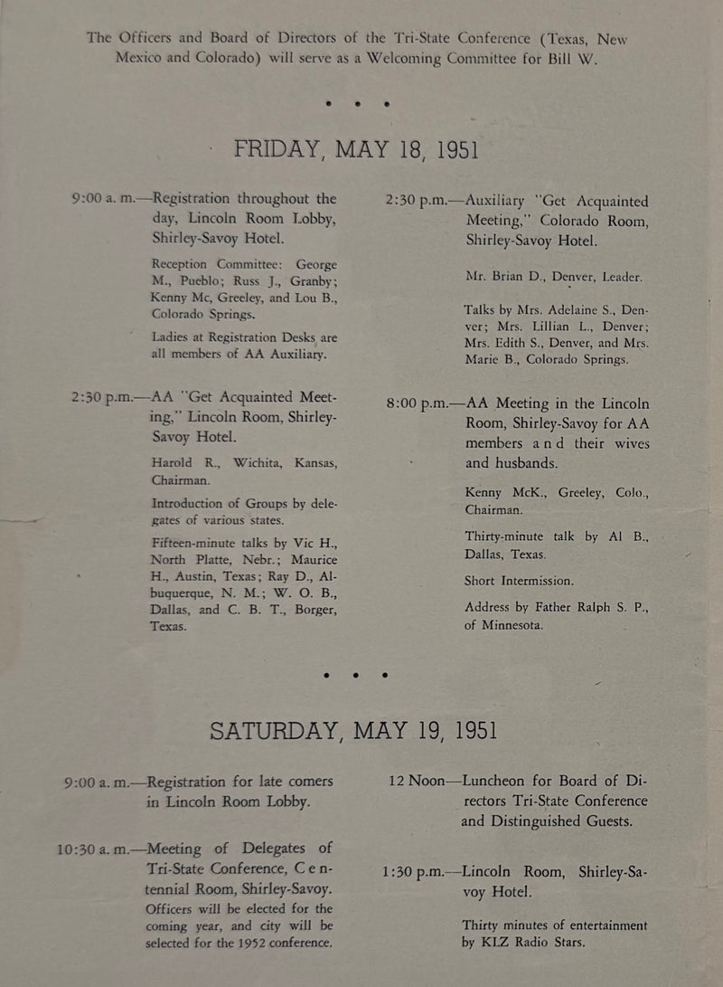 1951 A.A. Tri-State Conference — Denver, Colorado — Bill W. Featured Speaker