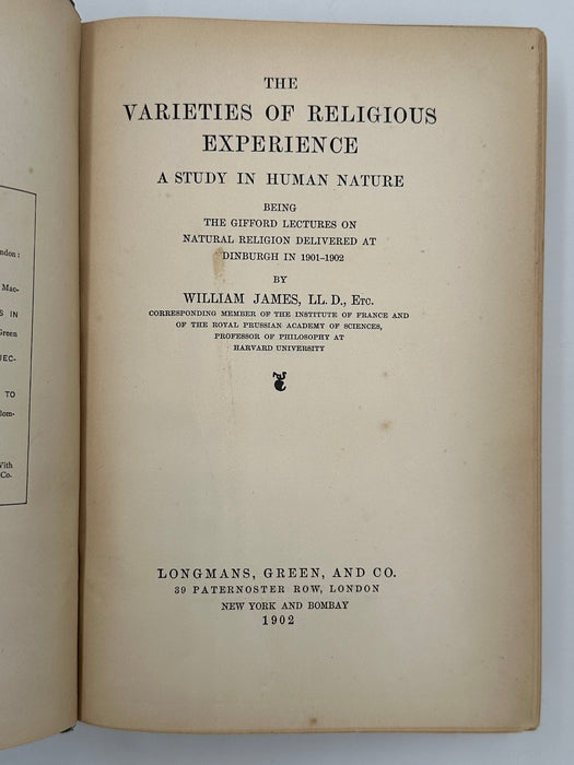 Varieties of Religious Experience by William James - First Printing from 1902 West Coast Collection