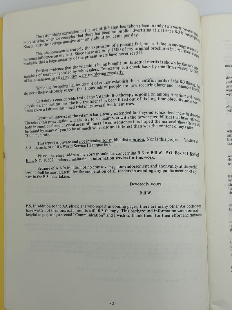 The Vitamin B-3 Therapy Communications - Signed by Bill W. & Dr. Abram Hoffer