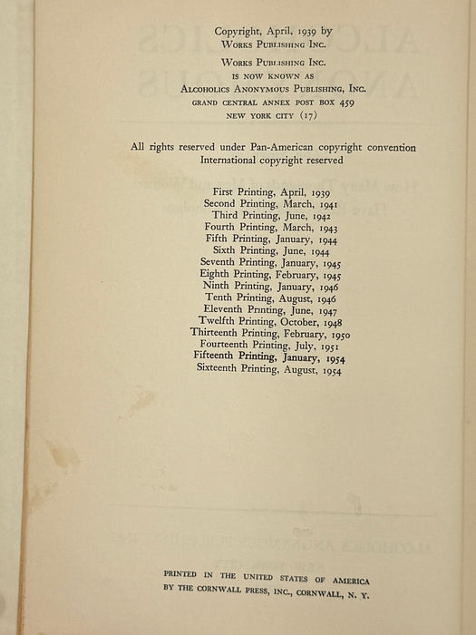 Alcoholics Anonymous First Edition 16th Printing from 1954 with ODJ