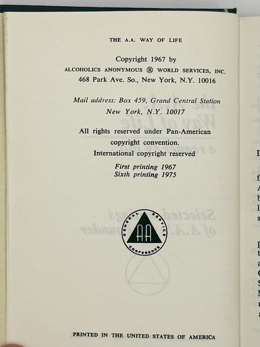 The AA Way of Life: As Bill Sees It - 6th Printing from 1975