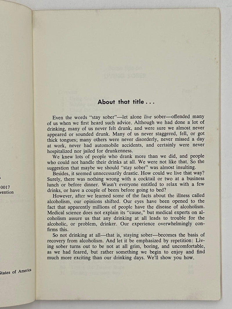 Living Sober - Second Printing from 1976