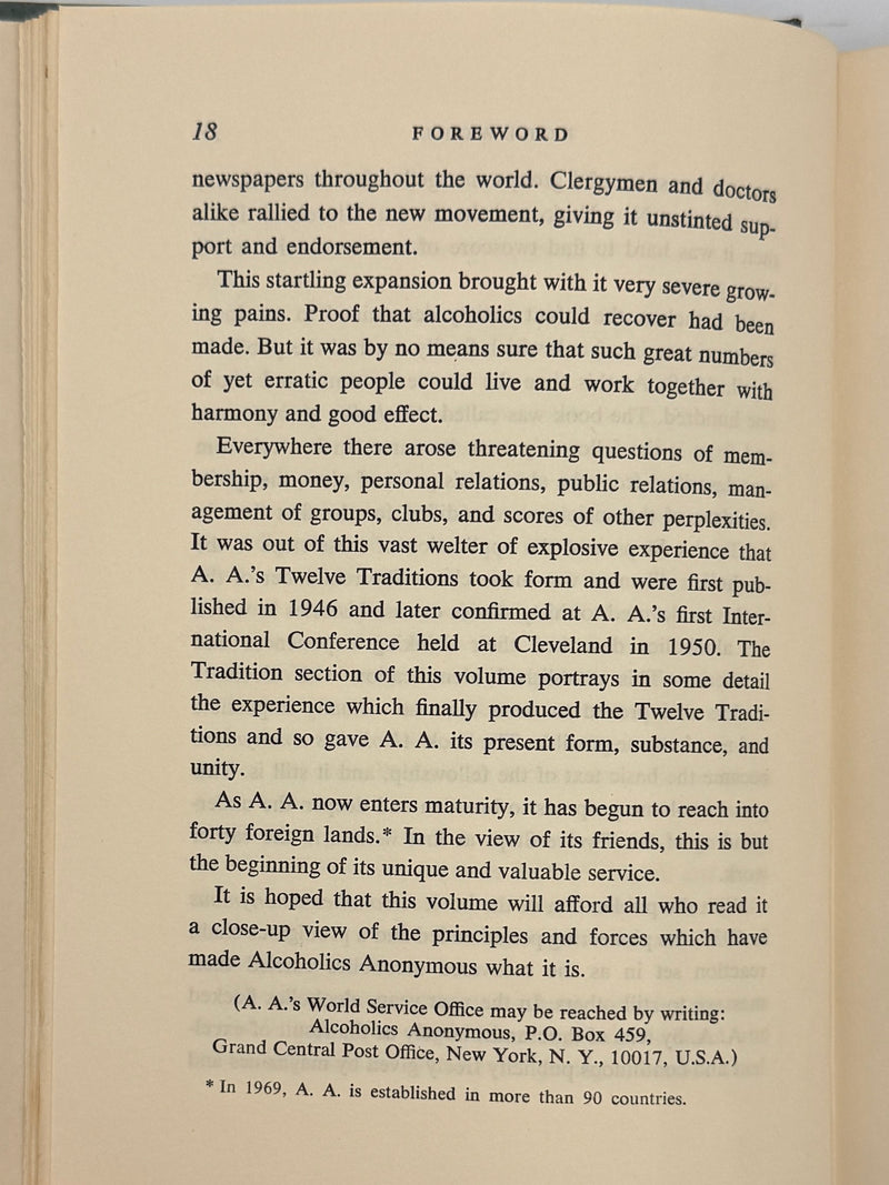 Alcoholics Anonymous Twelve Steps And Twelve Traditions - 9th Printing from 1969