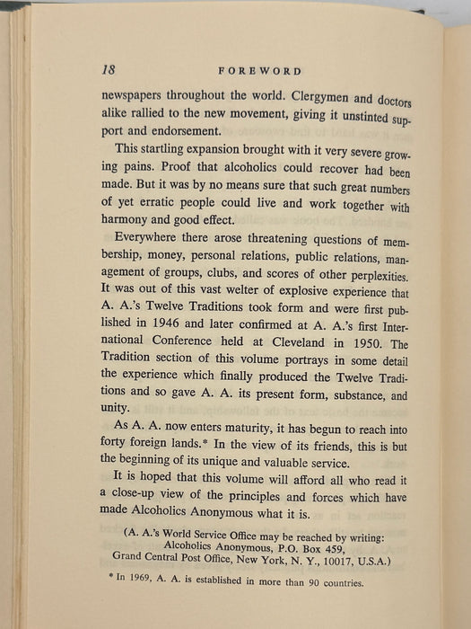 Alcoholics Anonymous Twelve Steps And Twelve Traditions - 9th Printing from 1969