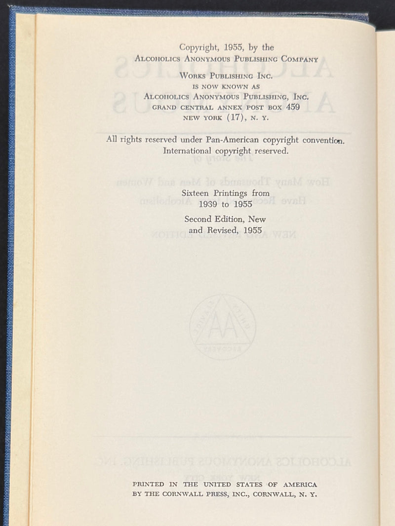 Alcoholics Anonymous Big Book — Second Edition, First Printing, First Issue — 1955
