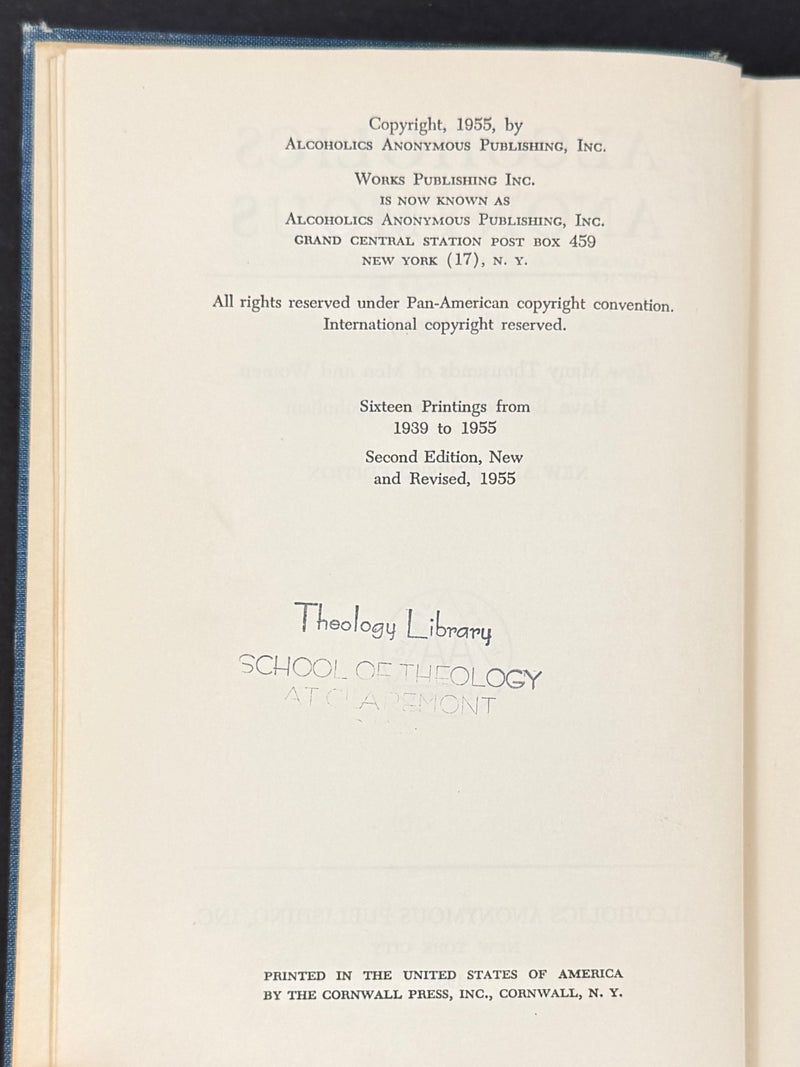 Alcoholics Anonymous — Second Edition, Third Printing (1959) — Reproduction Dust Jacket