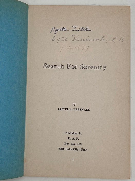 The Search for Serenity by Lewis Presnall- 1959 Recovery Collectibles