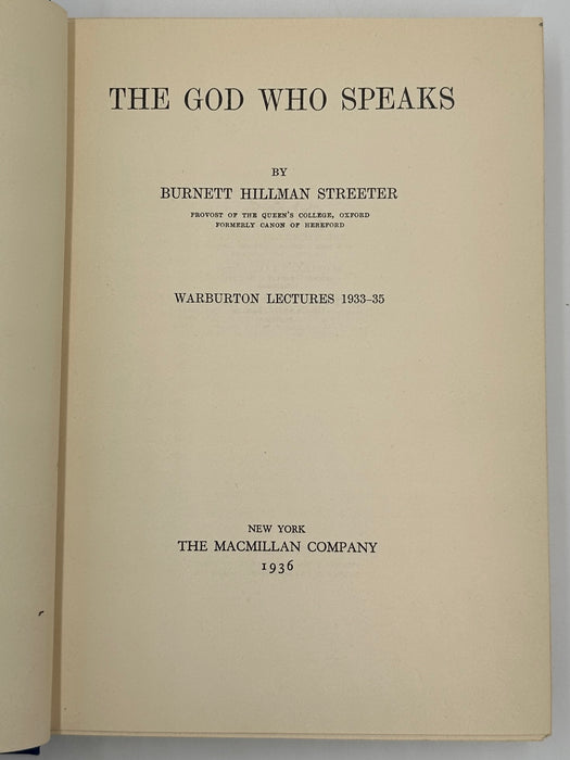 The God Who Speaks by Burnett Hillman Streeter - 1936 - ODJ West Coast Collection