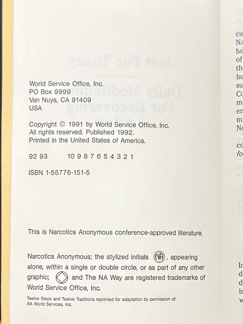 Just for Today — Narcotics Anonymous | First Edition, First Printing — 1992