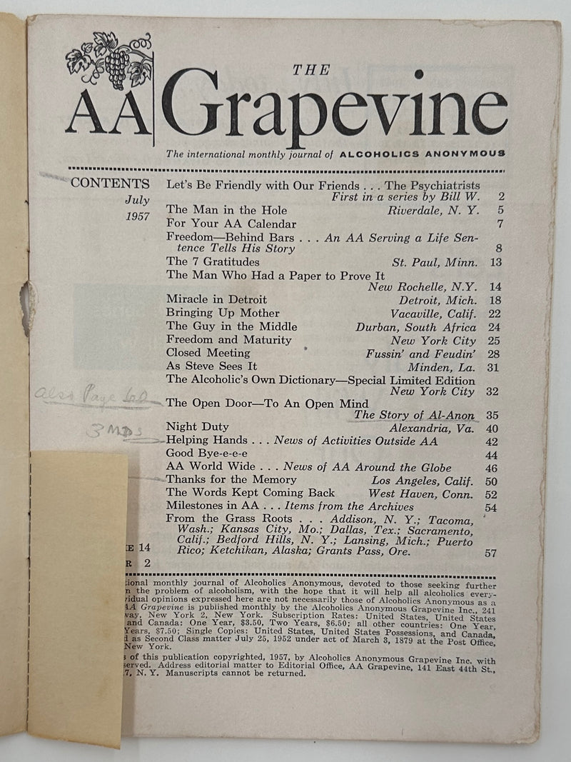AA Grapevine from July 1957 - A Milestone Issue