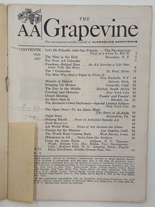 AA Grapevine from July 1957 - A Milestone Issue