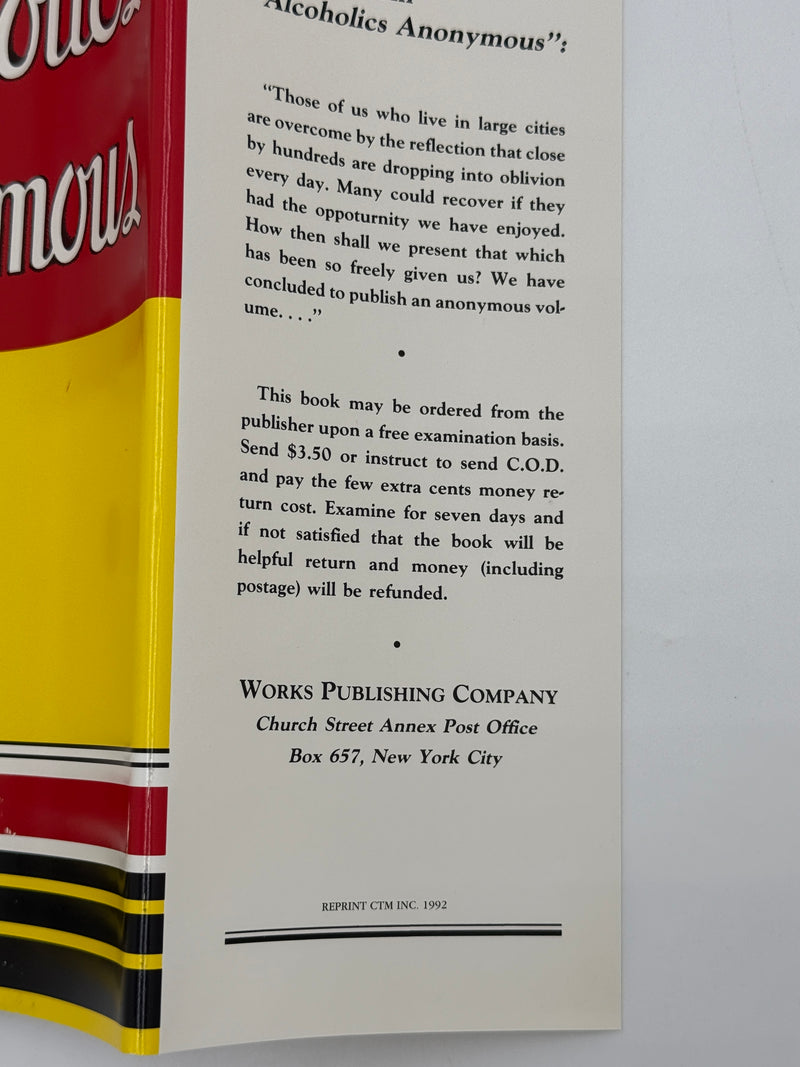 Alcoholics Anonymous First Edition Reprint by CTM - 1992