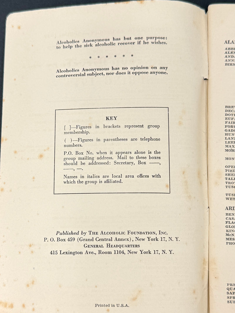 A.A. Group Directory — Spring 1949