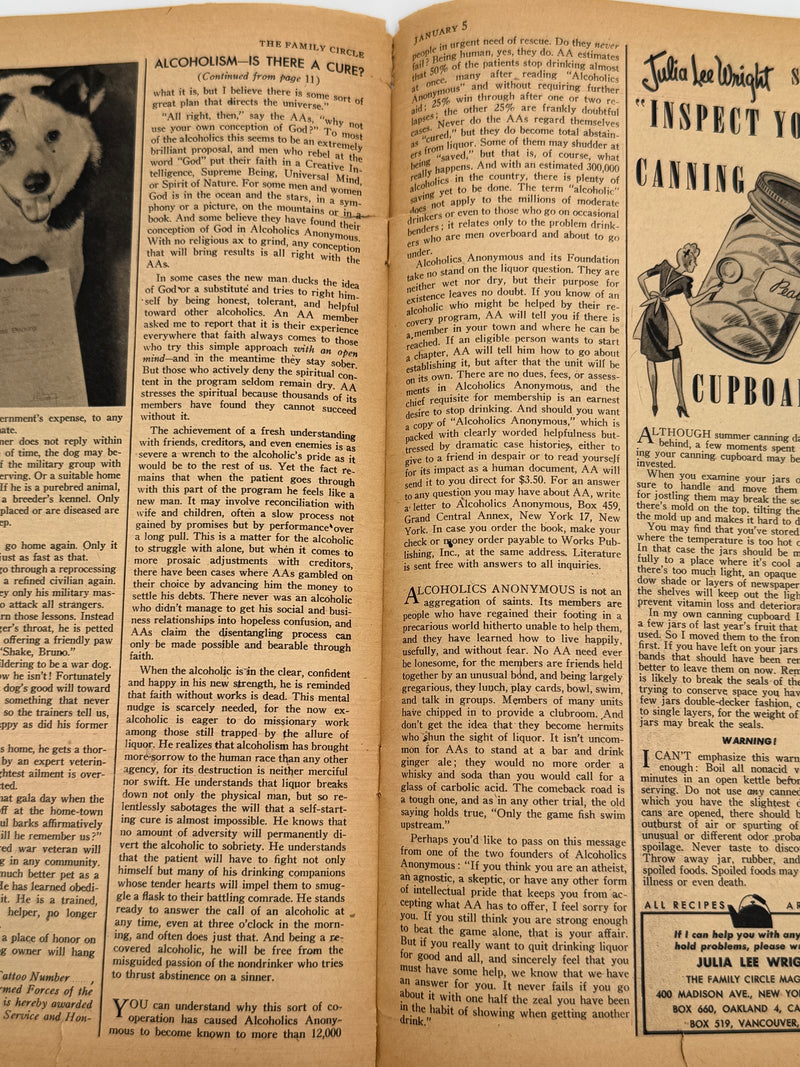 The Family Circle Magazine from January 1945 - Alcoholism is There a Cure?