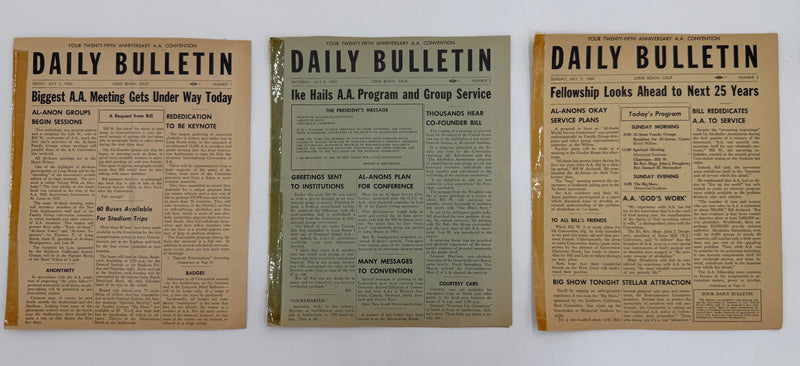 Set of Twenty-Fifth Anniversary A.A. Convention Daily Bulletins - 1960 in Long Beach, CA