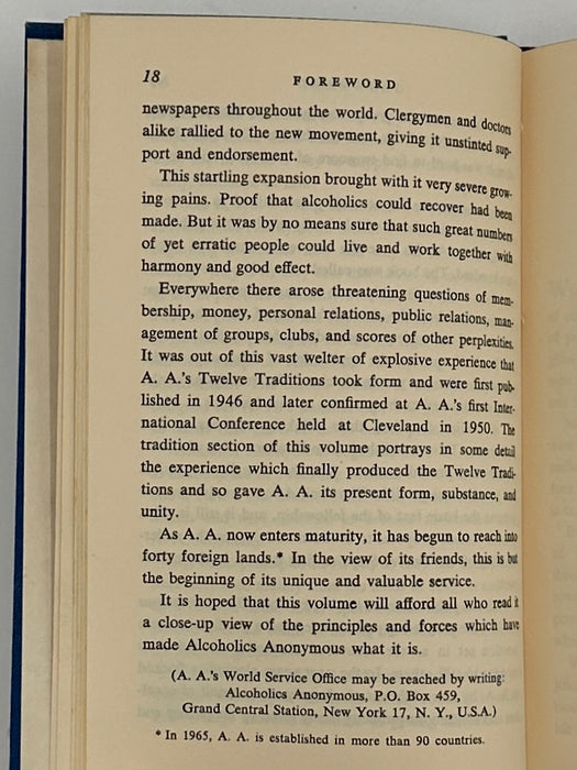 Twelve Steps and Twelve Traditions - First Small Hardback Printing - 1965