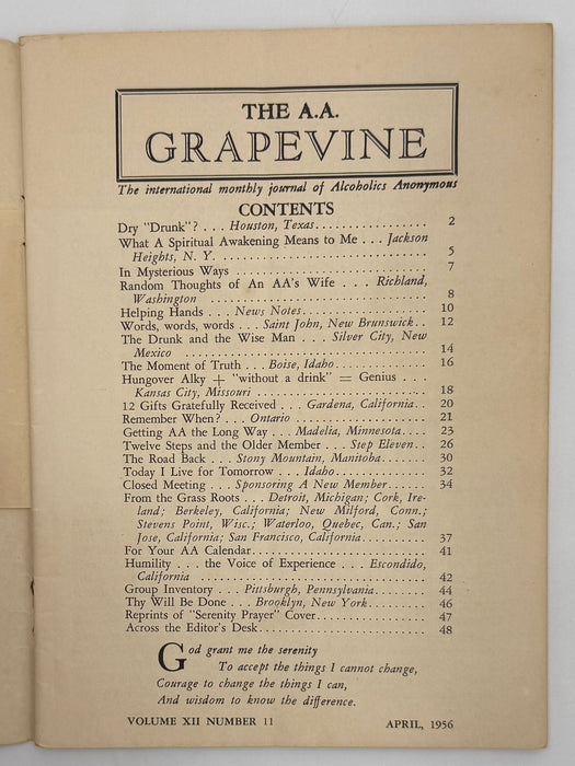 AA Grapevine from April 1956 - Serenity Prayer