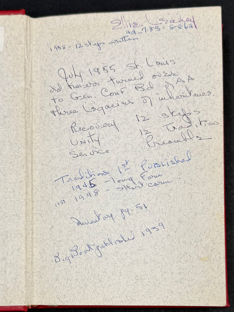 Twelve Steps and Twelve Traditions — First Edition, First Printing (1953) — Inscribed by Bill W. — Custom Bound