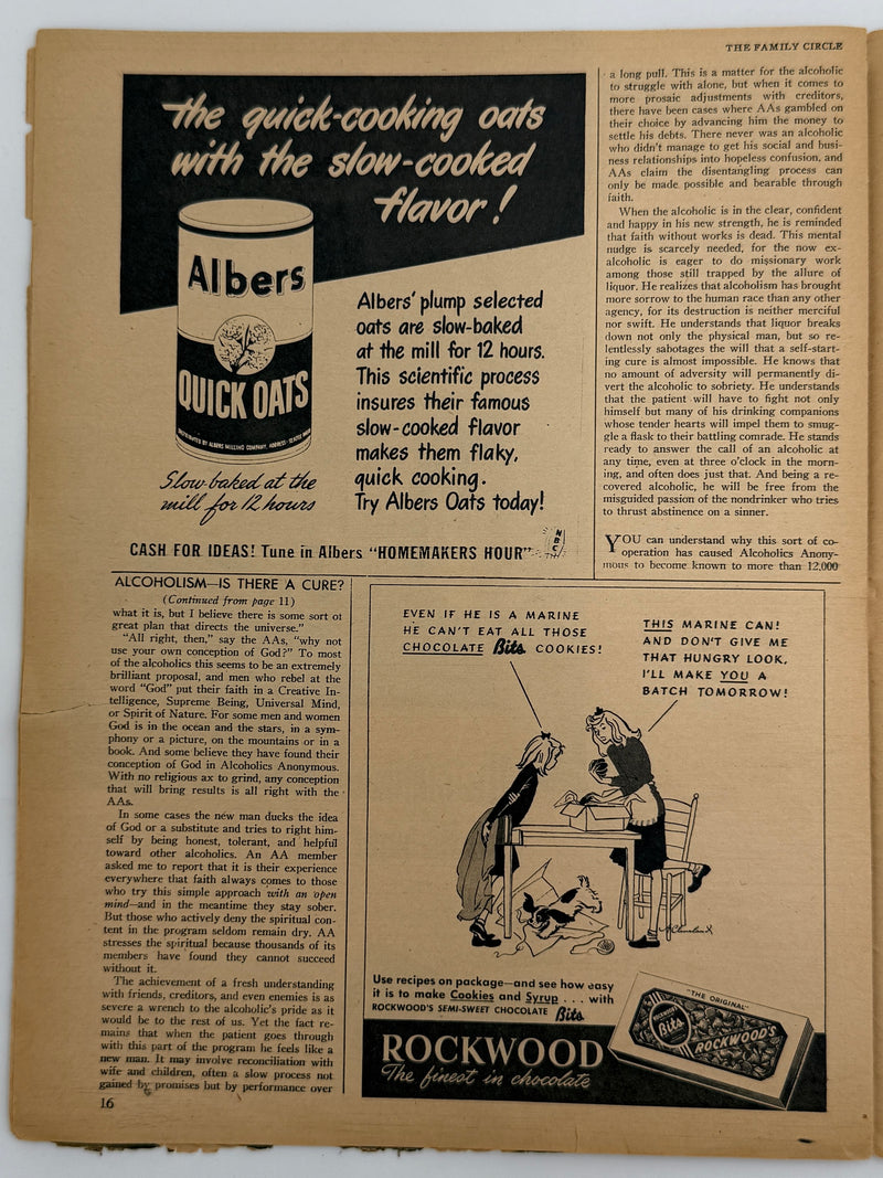 The Family Circle Magazine from January 1945 - Alcoholism is There a Cure?