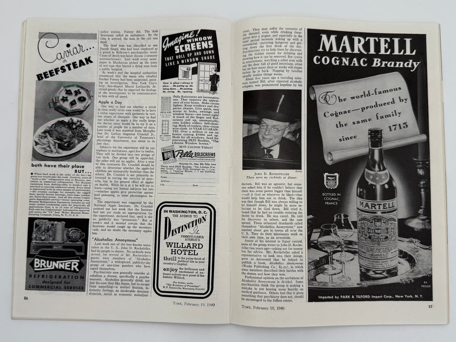 Time Magazine from February 1940 - Alcoholics Anonymous Rockefeller Dinner