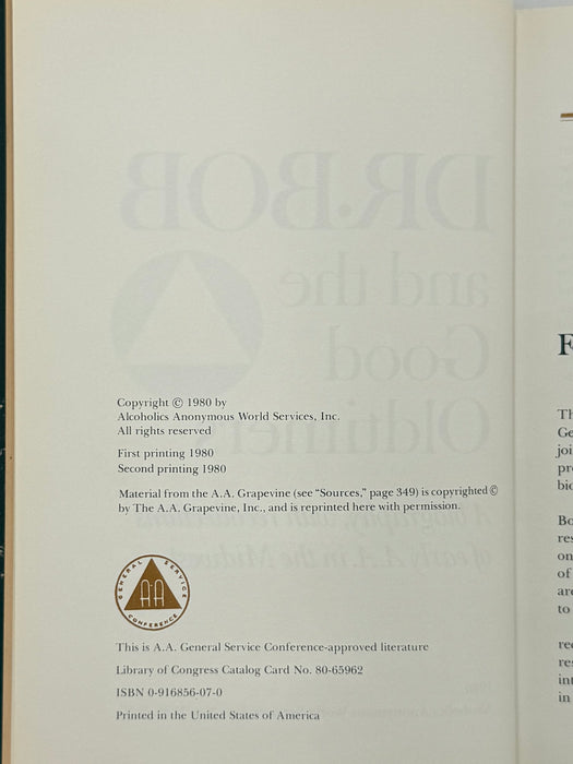 Signed by Nell Wing, Bob(Smitty)& Betty Smith - Dr. Bob and the Good Oldtimers - Second Printing from 1980