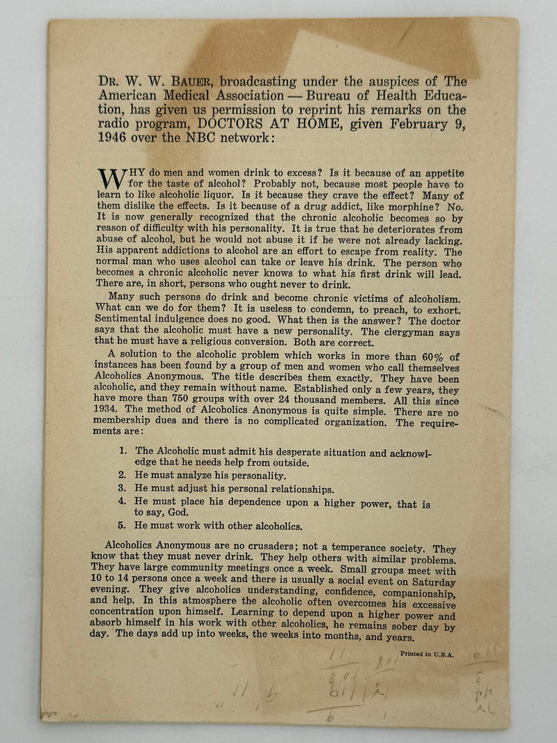 Medicine Looks at Alcoholics Anonymous - AA Pamphlet from 1946