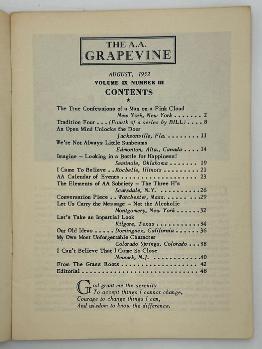 AA Grapevine from August 1952