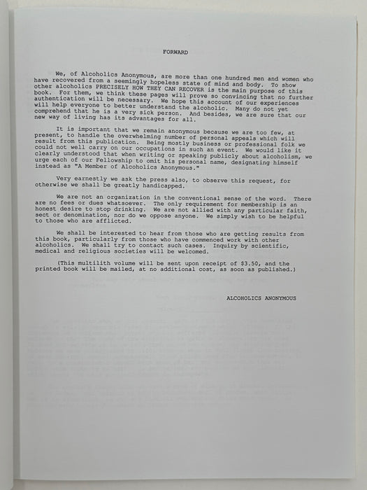 Alcoholics Anonymous Original Manuscript: Limited Edition Reprint