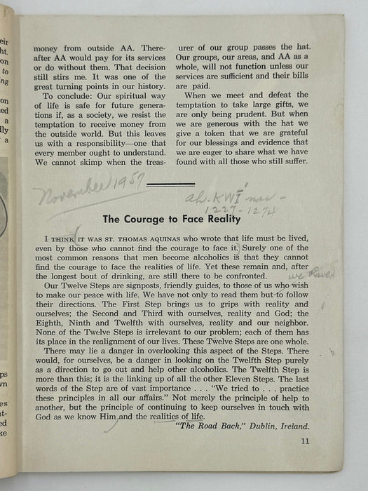 AA Grapevine from November 1957 - Traditions Month Recovery Collectibles