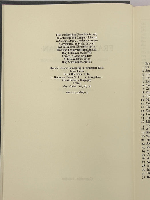 Frank Buchman: a life by Garth Lean - First Printing 1985 - ODJ