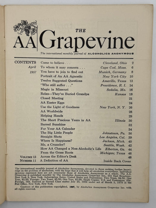 AA Grapevine from April 1957
