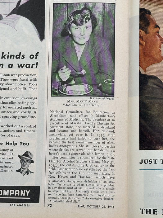 Time Magazine from October 1944 - Help for Drunkards