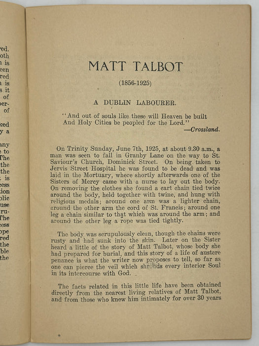 Matt Talbot by Sir Joseph Glynn, LL.D. - 1931