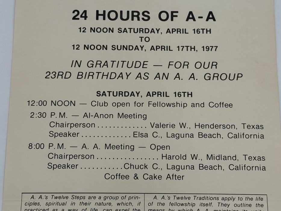 24 Hours of A.A. Poster – Suburban Group, Tyler, Texas - 1977