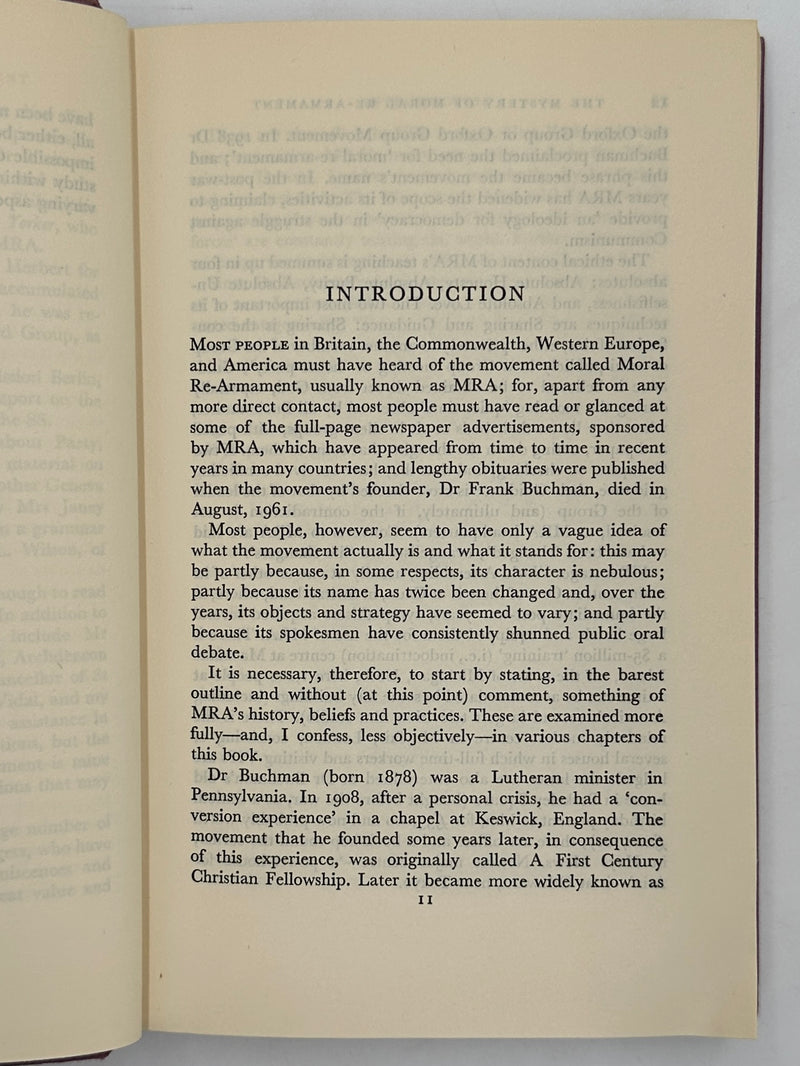 THE MYSTERY OF MORAL RE-ARMAMENT: A Study of Frank Buchman and His Movement by Tom Driberg - Signed