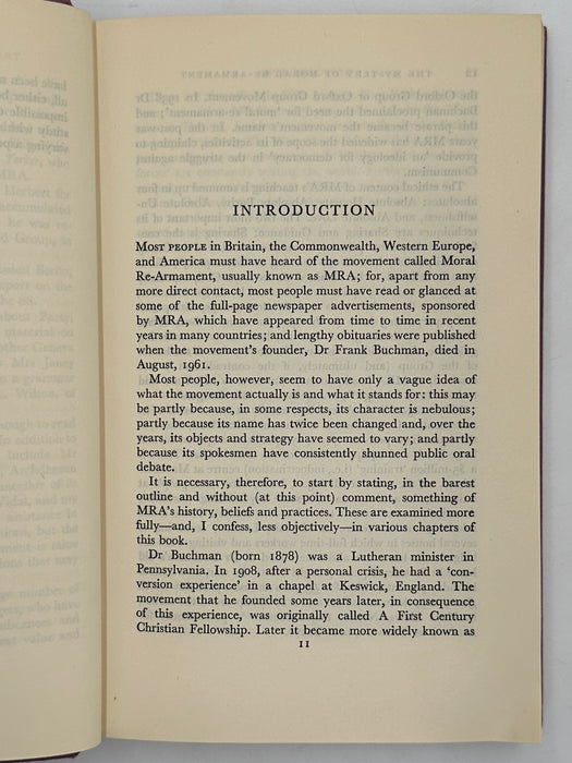 THE MYSTERY OF MORAL RE-ARMAMENT: A Study of Frank Buchman and His Movement by Tom Driberg - Signed