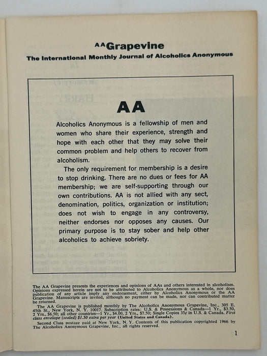 AA Grapevine - In Memory of Harry Tiebout by Bill - July 1966