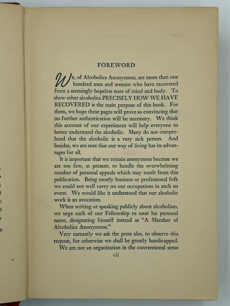 Alcoholics Anonymous (Big Book) — First Edition, First Printing (April 1939)