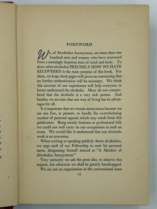 Alcoholics Anonymous (Big Book) — First Edition, First Printing (April 1939)