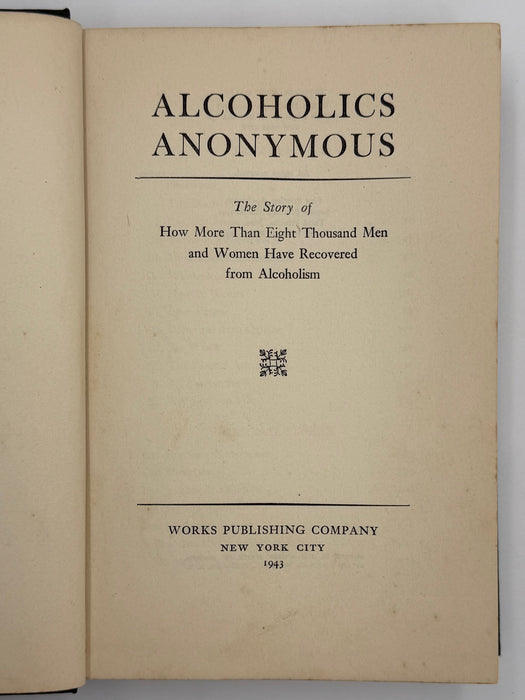Alcoholics Anonymous Big Book First Edition 4th Printing from 1943 - Green Cover - Original dust jacket