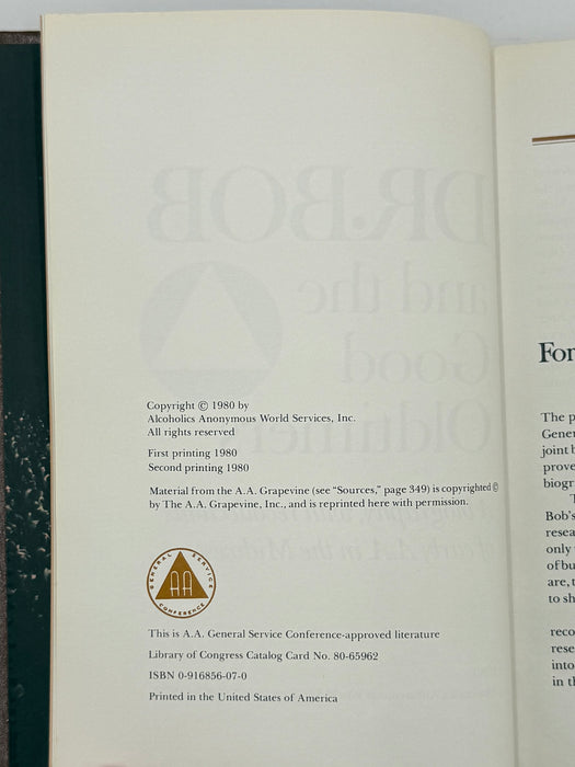 Dr. Bob and the Good Oldtimers - Second Printing 1980 - with Original Jacket