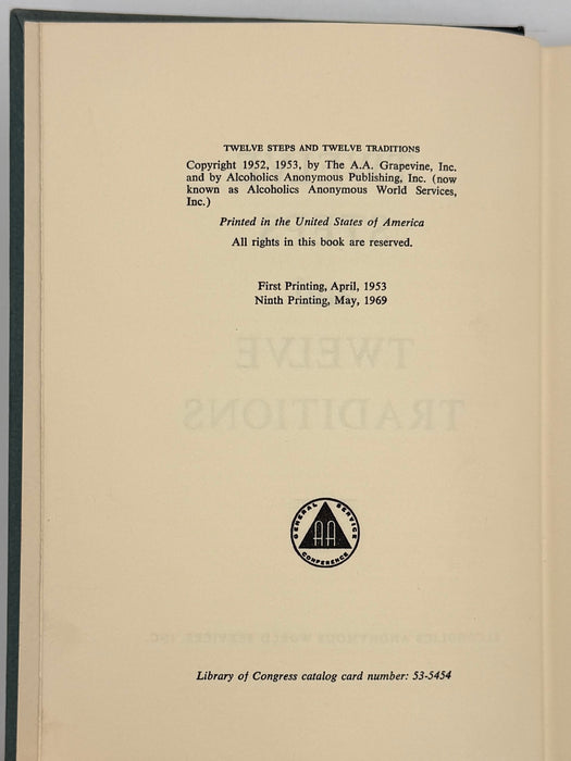 Alcoholics Anonymous Twelve Steps And Twelve Traditions - 9th Printing from 1969