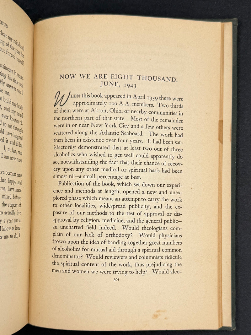 Alcoholics Anonymous — First Edition, Fourth Printing (1943) | Green Cloth