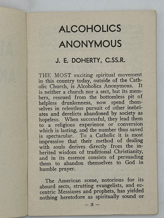 Alcoholics Anonymous by J.E. Doherty - 3rd Printing from 1957