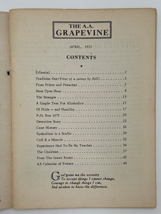 AA Grapevine from April 1952 - Tradition One by Bill