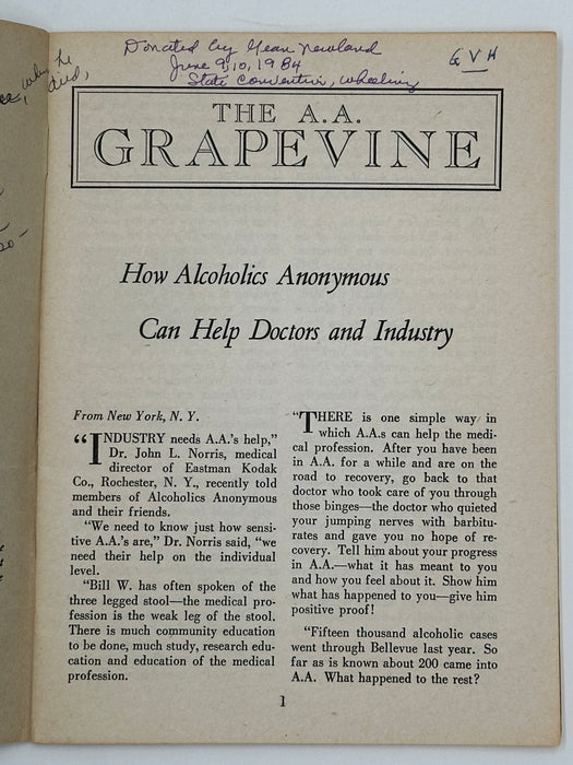 Historic 1948 "Grapevine" Signed by Alcoholics Anonymous Co-Founders Bill Wilson and Dr. Bob West Coast Collection